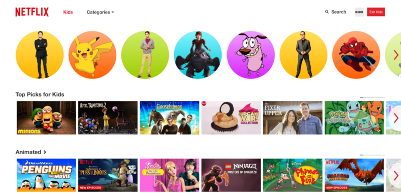 Homepage when I switch the user to “kids.”